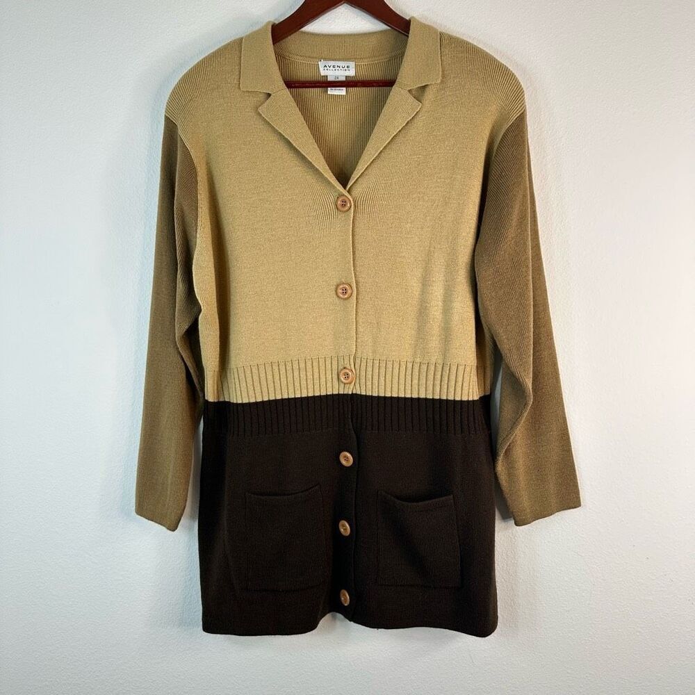 Vintage Avenue Collection Brown Colorblocked Boyfriend Cardigan Sweater Women 2X